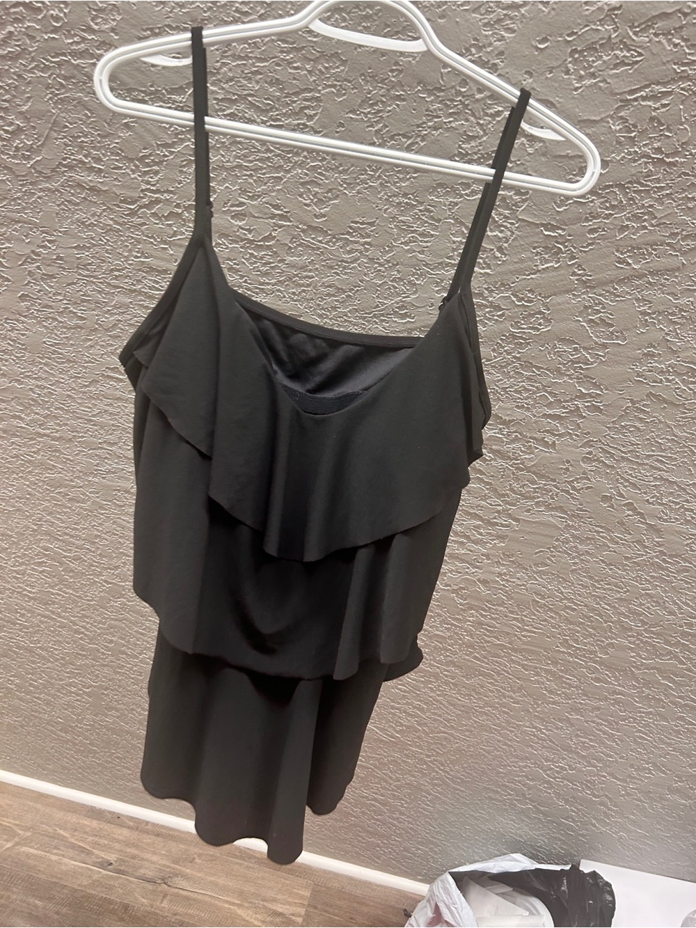 Aqua Green womens XL Black Ruffled Spaghetti Swim top